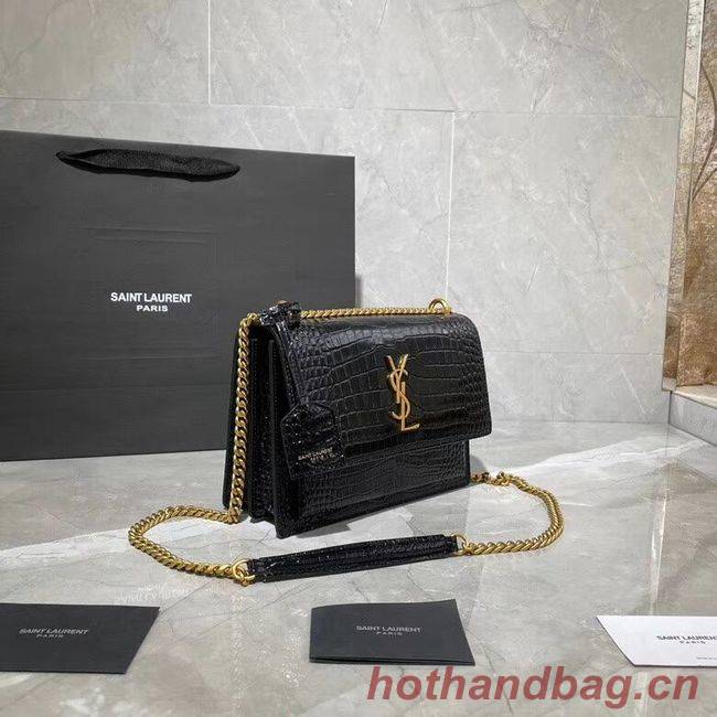 Yves Saint Laurent Calfskin Leather Shoulder Bag Y542206A Black&gold-Tone Metal