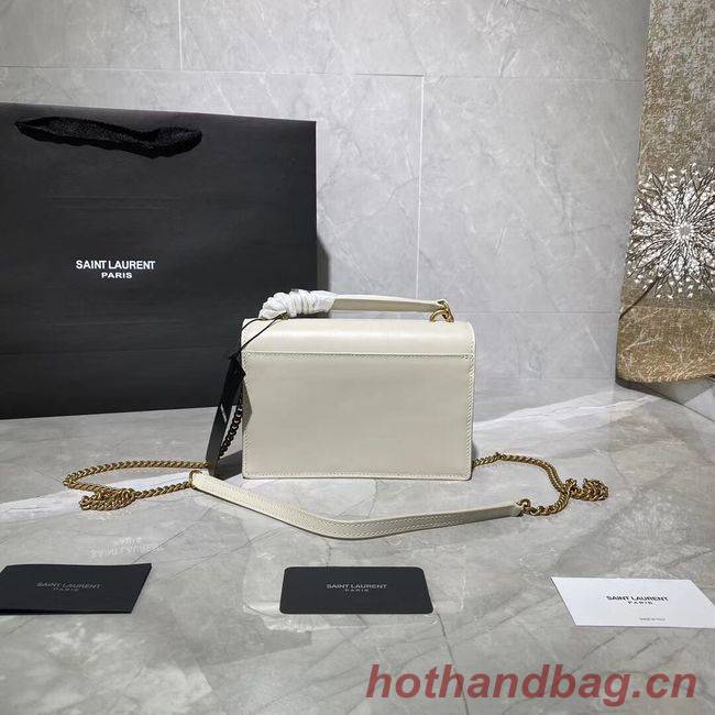 Yves Saint Laurent Calfskin Leather Shoulder Bag Y533036 White&gold-Tone Metal