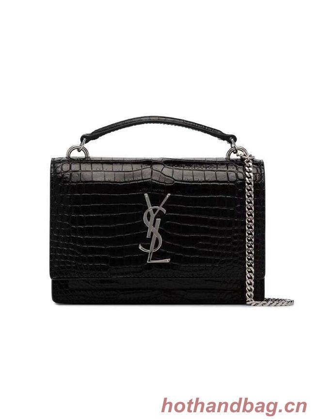 Yves Saint Laurent Calfskin Leather Shoulder Bag Y533036A black&silver-Tone Metal