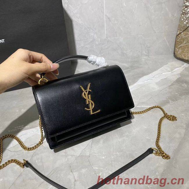 Yves Saint Laurent Calfskin Leather Shoulder Bag Y533036 black&gold-Tone Metal