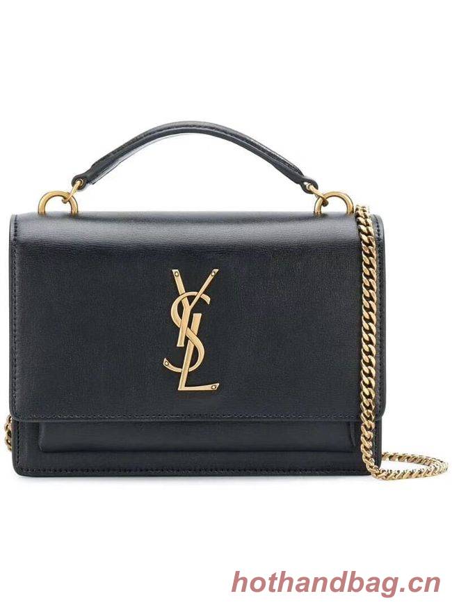 Yves Saint Laurent Calfskin Leather Shoulder Bag Y533036 black&gold-Tone Metal