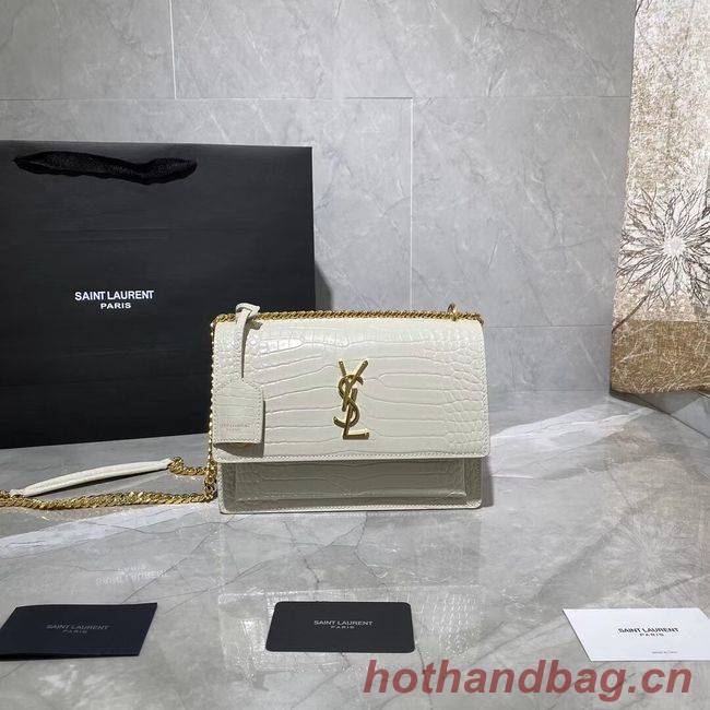 Yves Saint Laurent Calfskin Leather Shoulder Bag Y542206A white&gold-Tone Metal