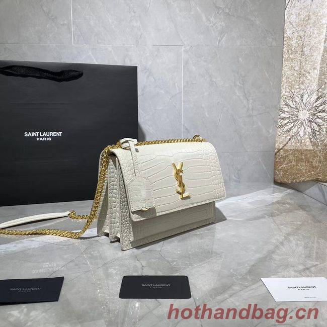 Yves Saint Laurent Calfskin Leather Shoulder Bag Y542206A white&gold-Tone Metal