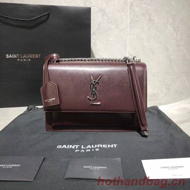 Yves Saint Laurent Calfskin Leather Shoulder Bag Y542206B Burgundy &silver-Tone Metal