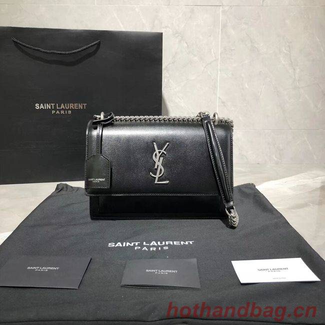 Yves Saint Laurent Calfskin Leather Shoulder Bag Y542206B black&silver-Tone Metal