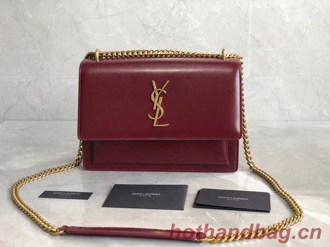 Yves Saint Laurent Calfskin Leather Shoulder Bag Y542206B red