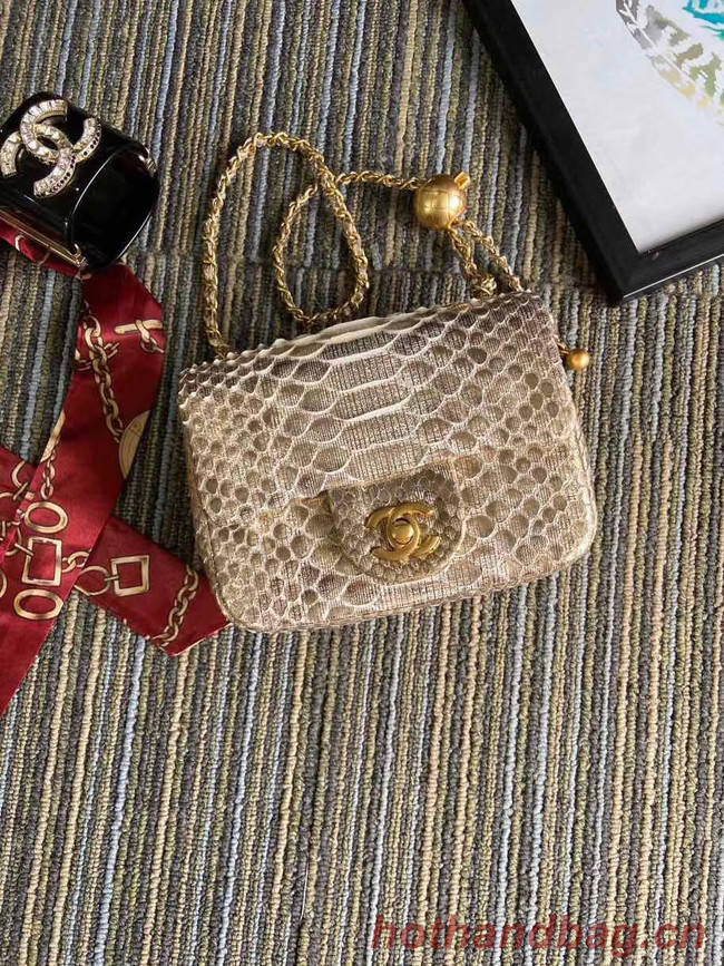 Chanel Original Small Snake skin flap bag AS1115 apricot