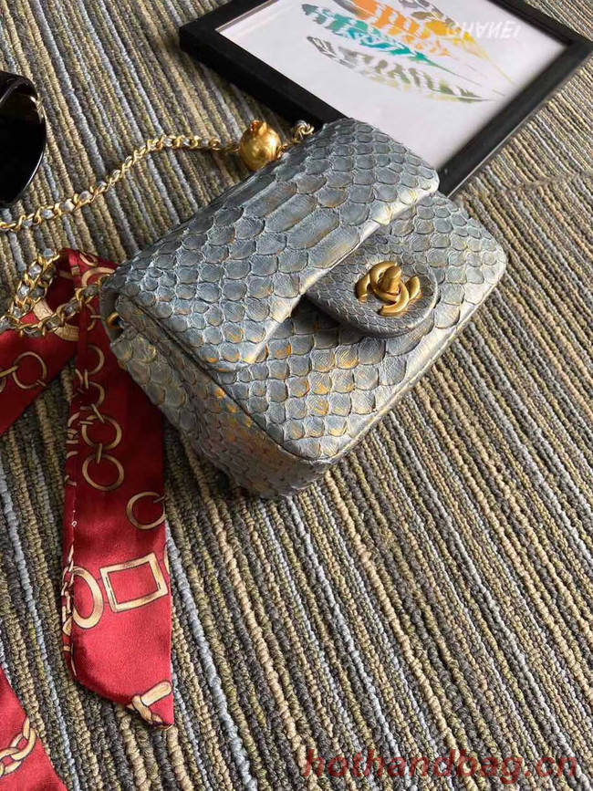 Chanel Original Small Snake skin flap bag AS1115 grey