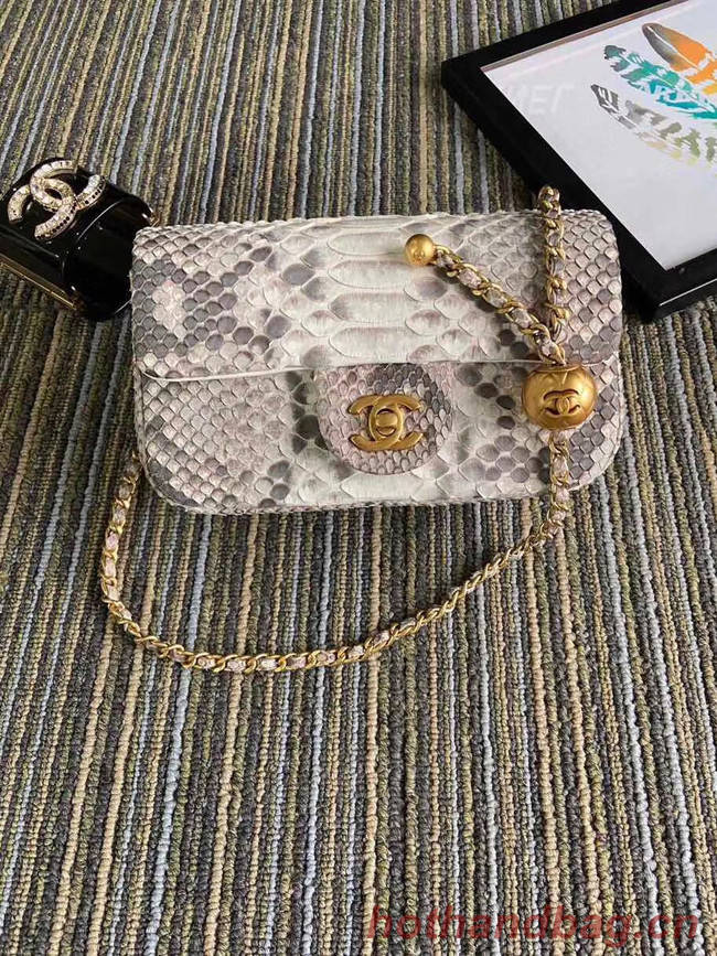 Chanel Original Small Snake skin flap bag AS1116 light grey