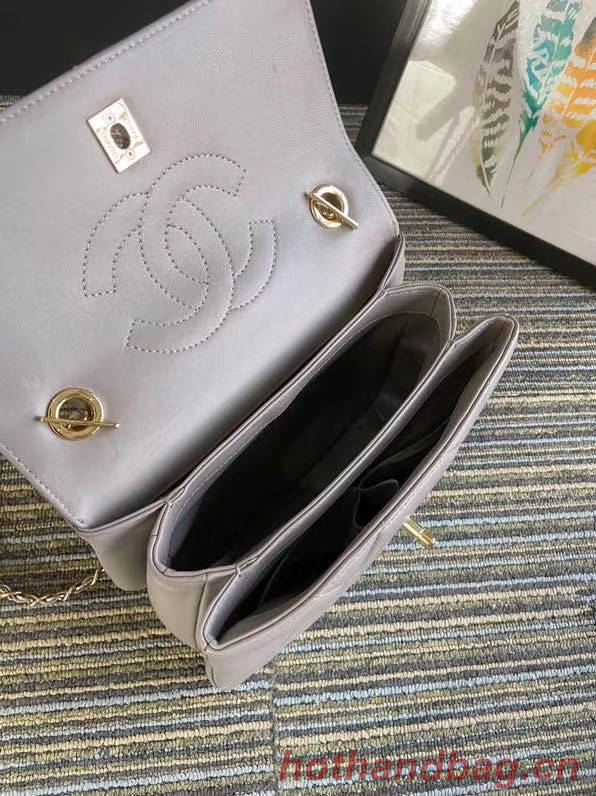 Chanel CC original lambskin top handle flap bag A92236 grey&Gold-Tone Metal