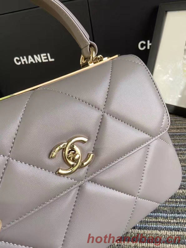 Chanel CC original lambskin top handle flap bag A92236 grey&Gold-Tone Metal