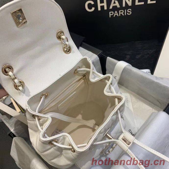 Chanel backpack Grained Calfskin & Gold-Tone Metal AS1371 White