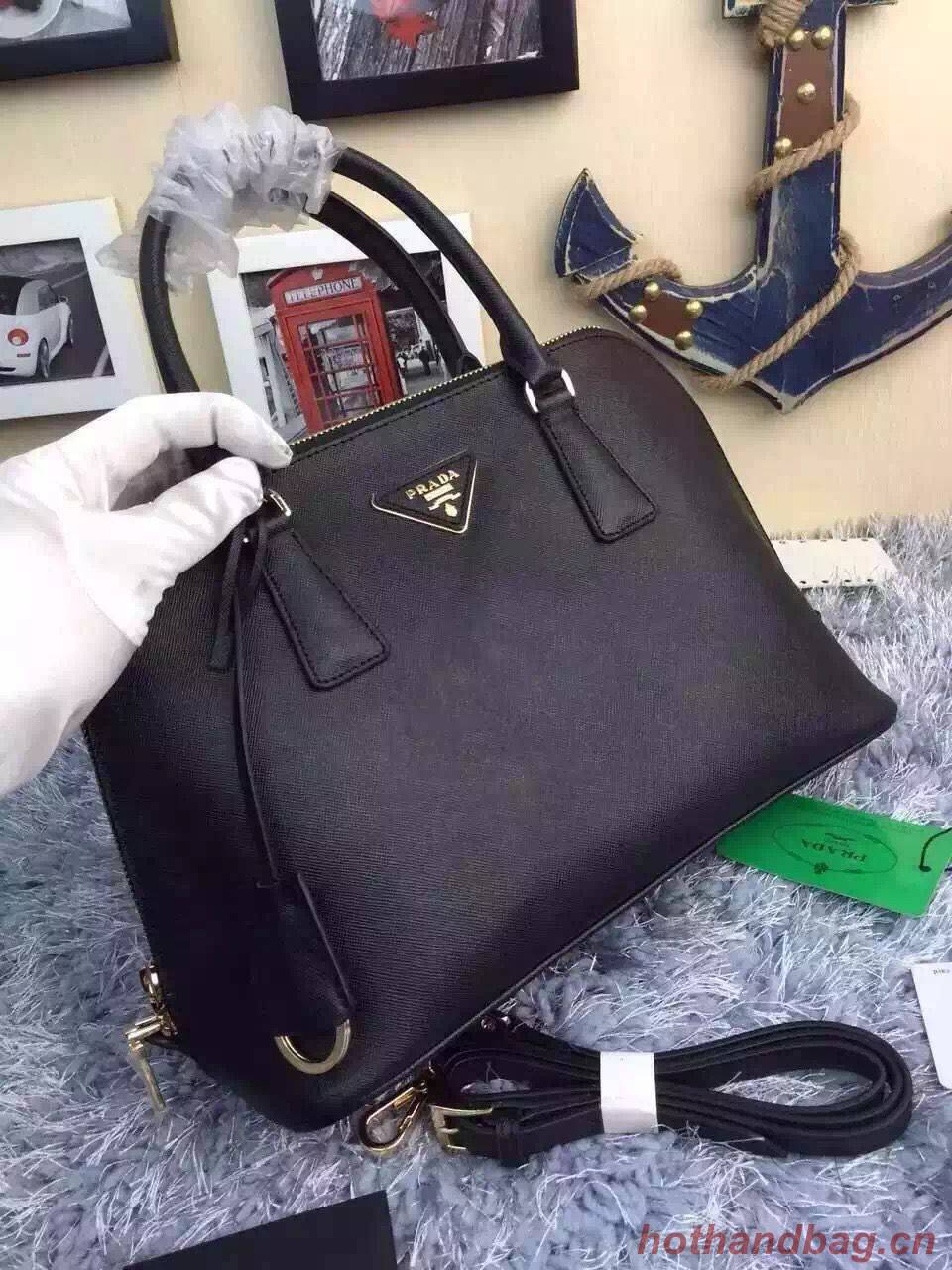 Prada Original Leather Medium Shell Bag P0837 Black