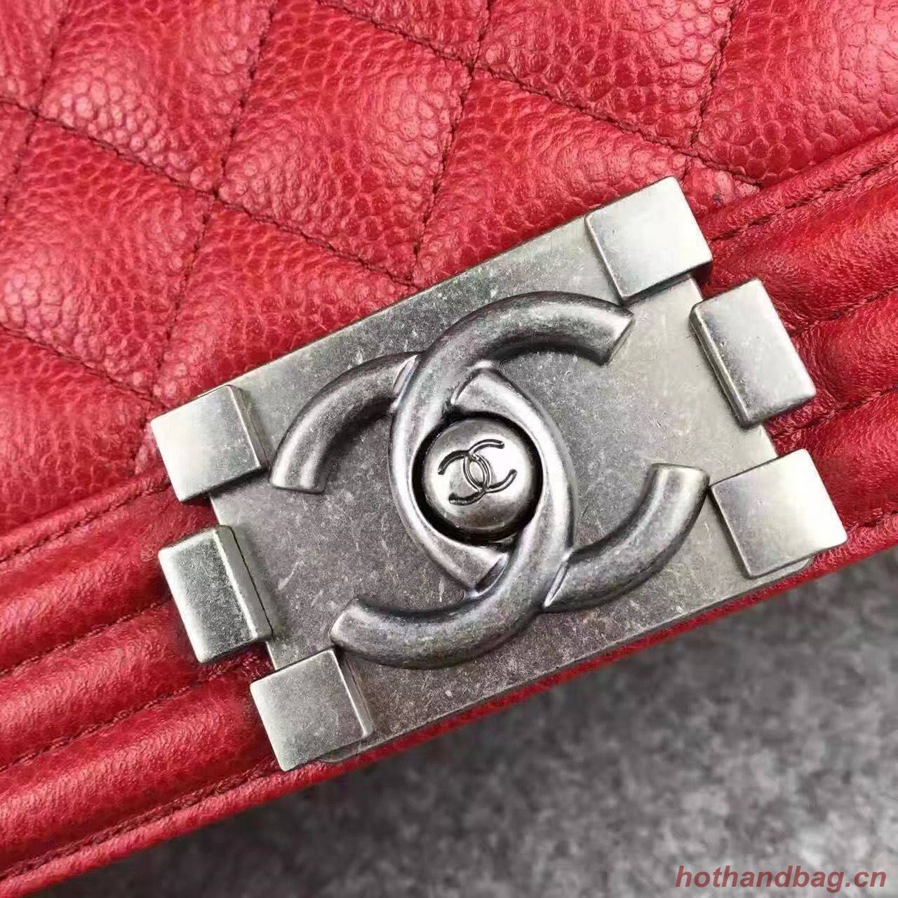 Chanel Le Boy Flap Shoulder Bag Original Cavier Leather A67085 Red Silver Buckle