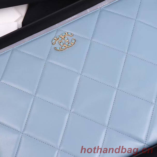 CHANEL 19 Sheepskin Original Leather Carry on bag AP0952 light blue