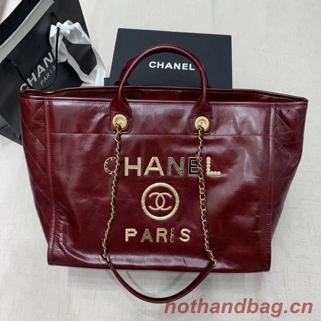 Chanel cowhide Tote Shopping Bag A66942 Burgundy