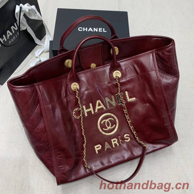 Chanel cowhide Tote Shopping Bag A66942 Burgundy