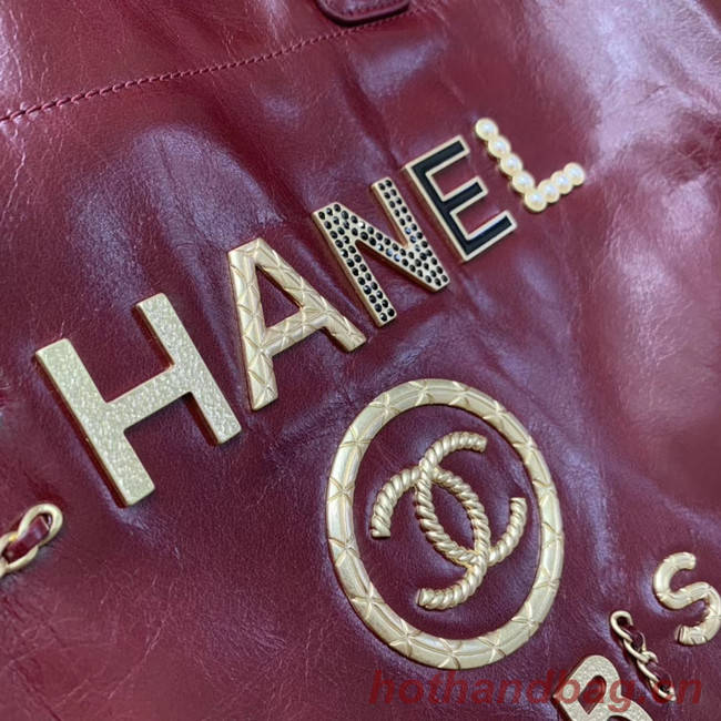 Chanel cowhide Tote Shopping Bag A66942 Burgundy