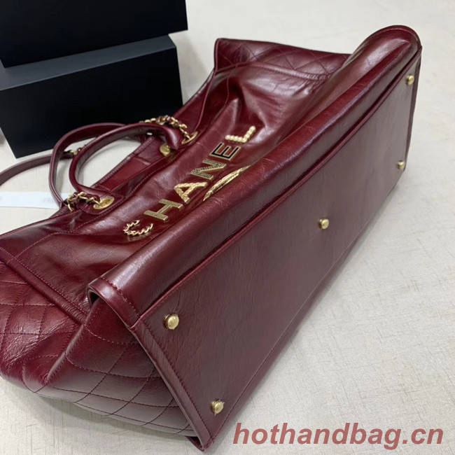 Chanel cowhide Tote Shopping Bag A66942 Burgundy