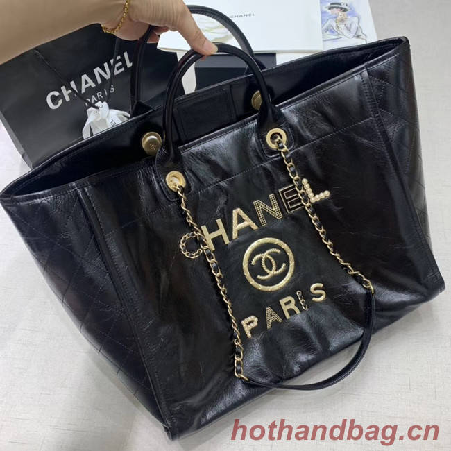 Chanel cowhide Tote Shopping Bag A66942 black