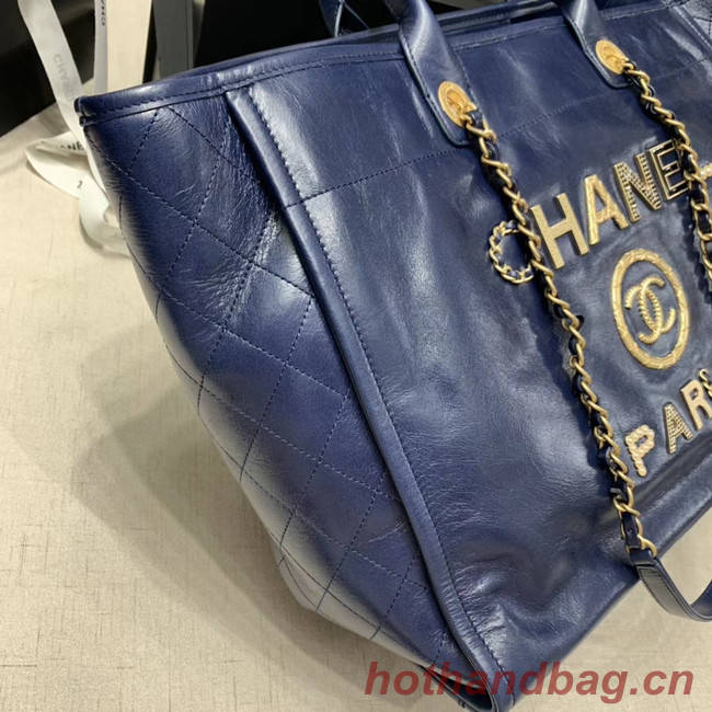 Chanel cowhide Tote Shopping Bag A66942 blue