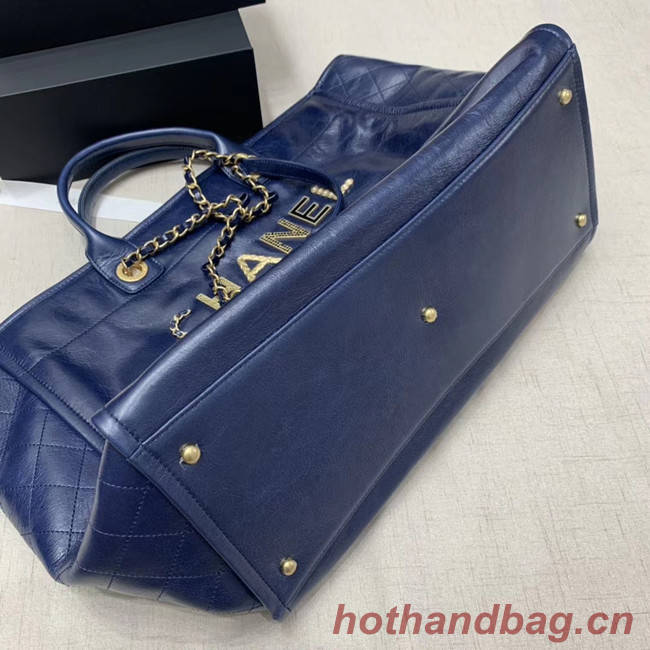 Chanel cowhide Tote Shopping Bag A66942 blue