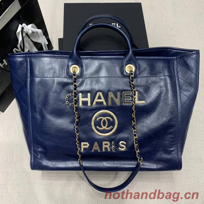 Chanel cowhide Tote Shopping Bag A66942 blue