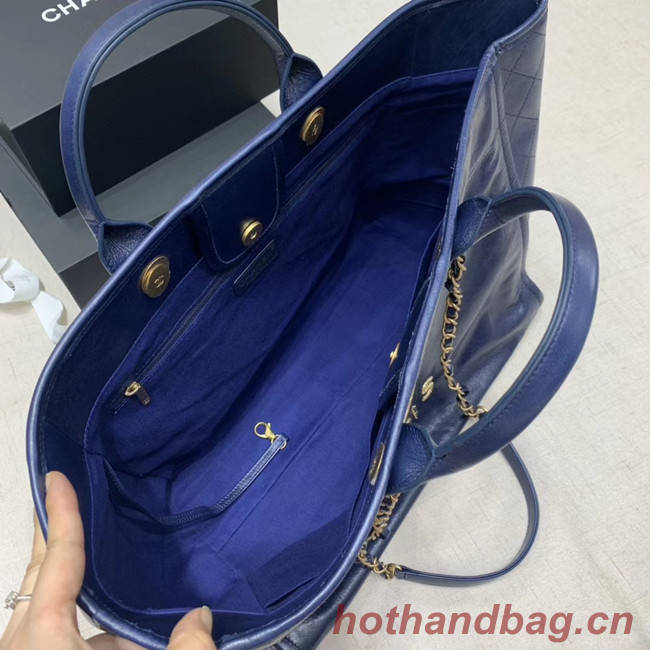 Chanel cowhide Tote Shopping Bag A66942 blue