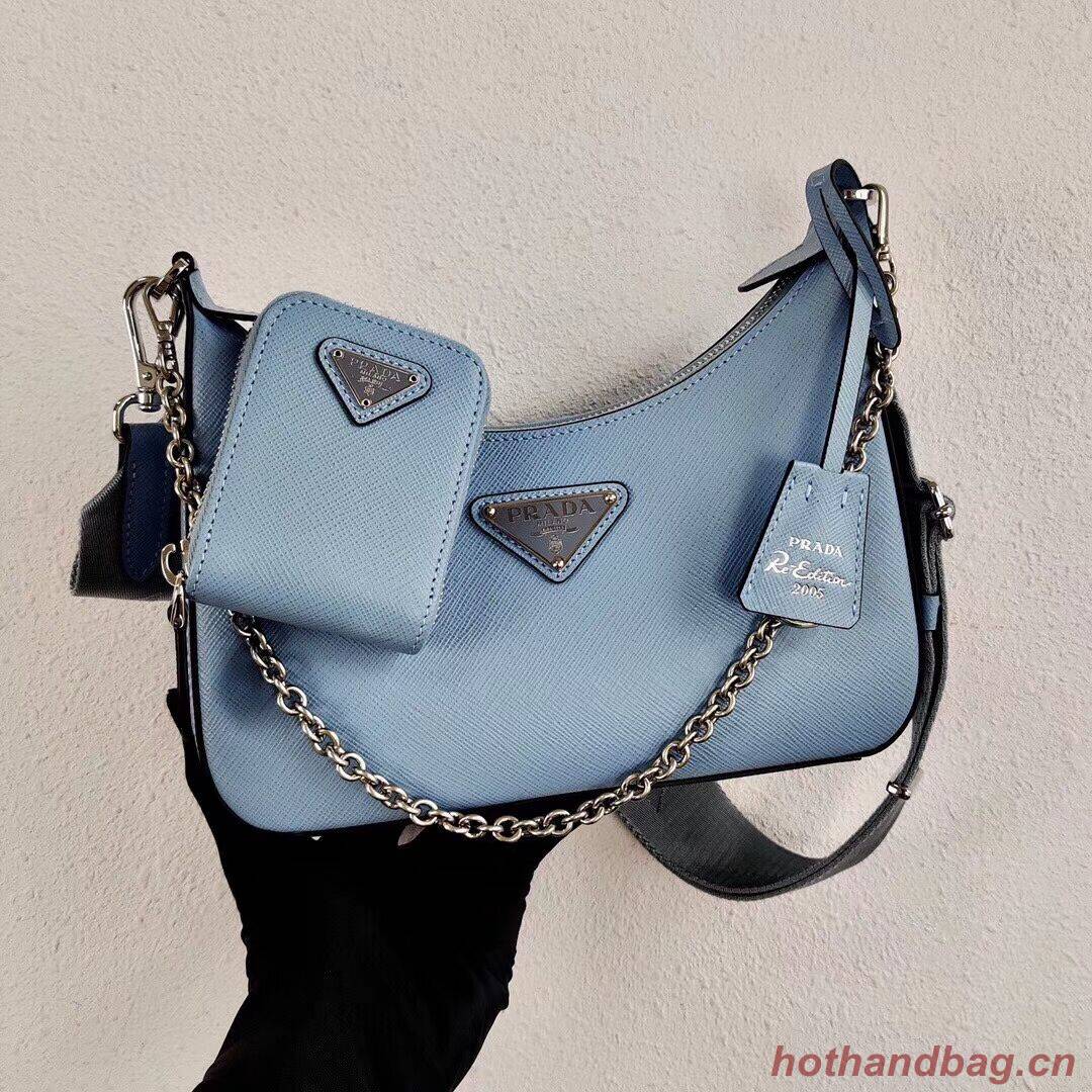 Prada Saffiano leather mini shoulder bag 2BH204 sky blue