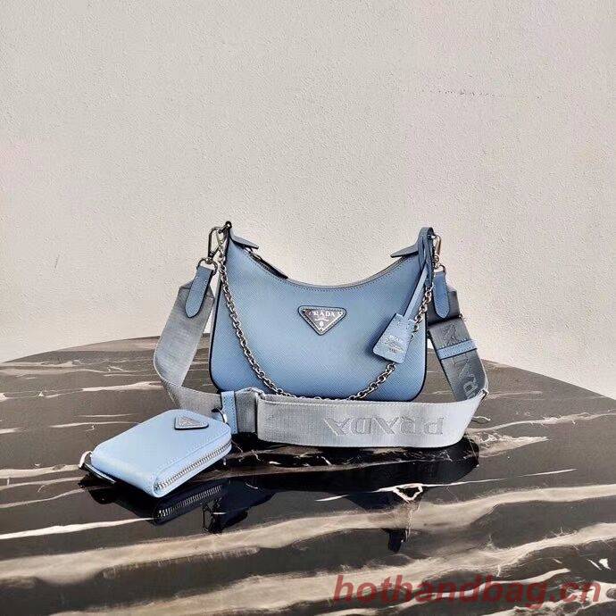 Prada Saffiano leather mini shoulder bag 2BH204 sky blue