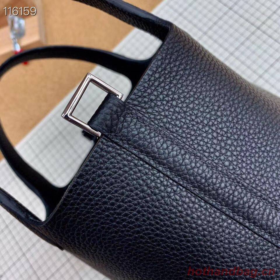 Hermes Picotin Lock 22cm Bags Original Litchi Leather HPL1048 Black