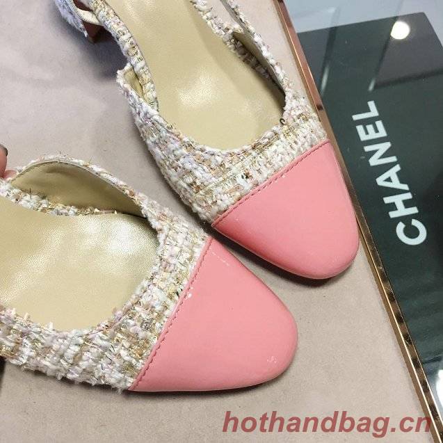 Chanel tweed slingbacks 55mm heel G31318 beige&pink