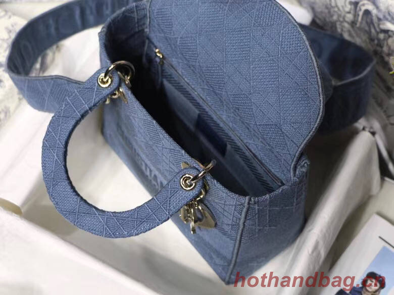 DIOR MEDIUM LADY D-LITE BAG Dark Denim Blue Cannage Embroidery M0565OREY