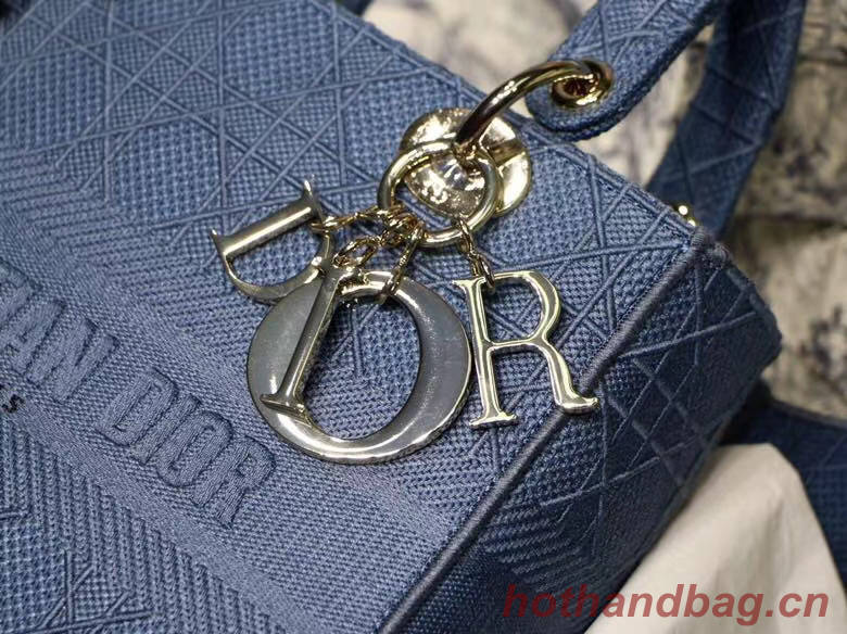 DIOR MEDIUM LADY D-LITE BAG Dark Denim Blue Cannage Embroidery M0565OREY