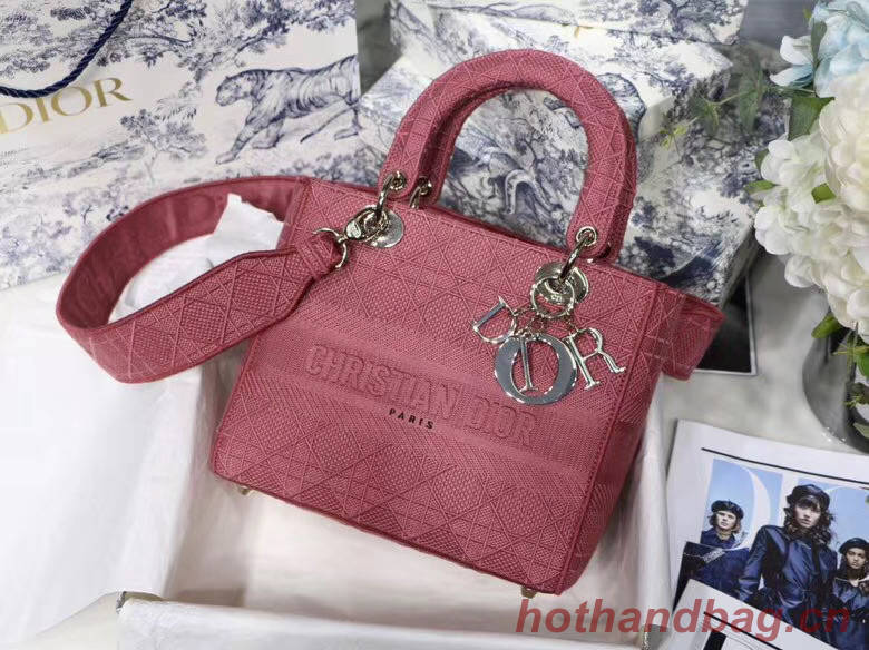 DIOR MEDIUM LADY D-LITE BAG Mallow Rose Cannage Embroidery M0565OREY