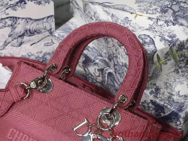 DIOR MEDIUM LADY D-LITE BAG Mallow Rose Cannage Embroidery M0565OREY