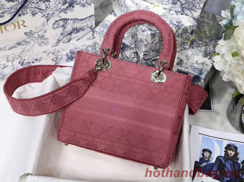 DIOR MEDIUM LADY D-LITE BAG Mallow Rose Cannage Embroidery M0565OREY