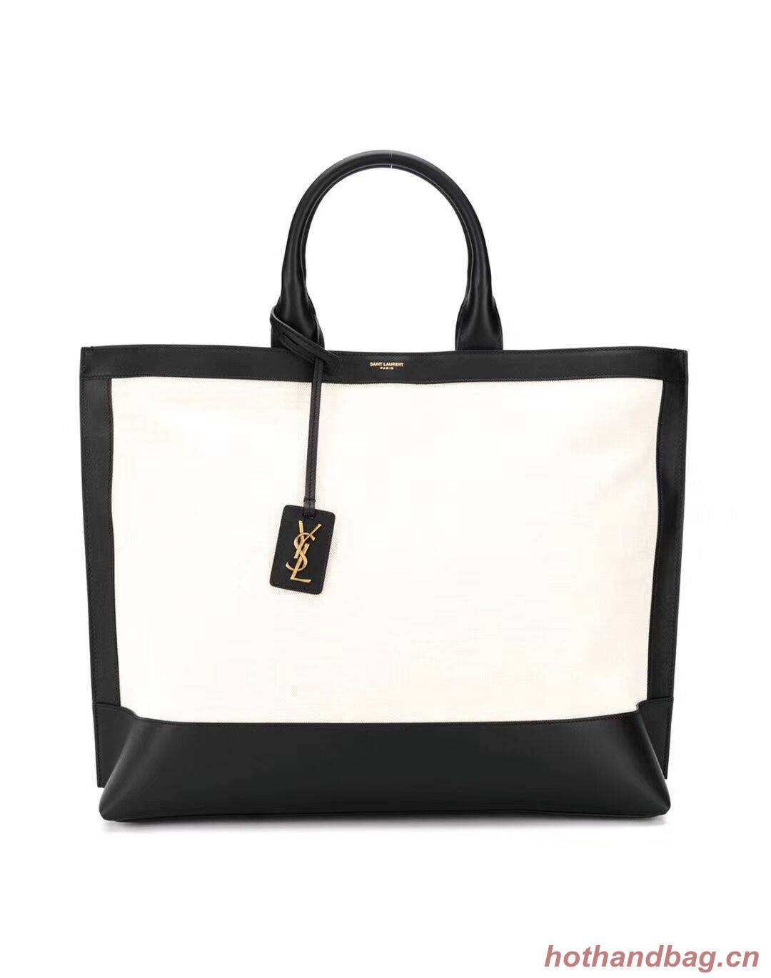 Yves Saint Laurent SHOPPING TAG IN CANVAS AND LEATHER Y615719 black&white