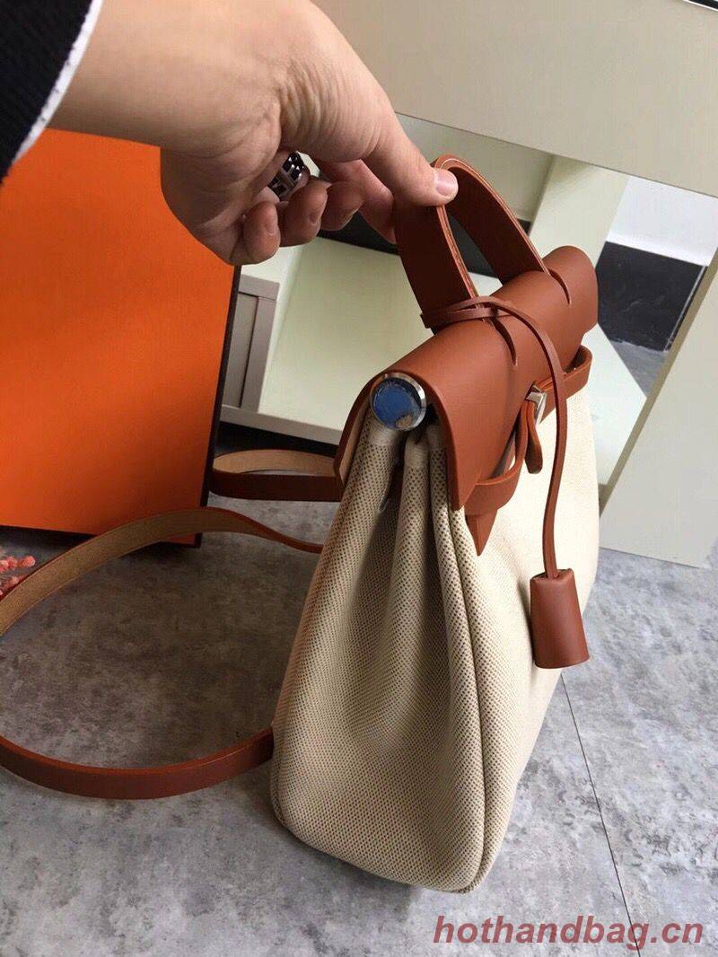 Hermes Herbag 31CM Original Canvas Leather & Calfskin 45987 brown&white