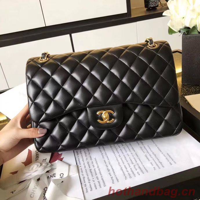 Chanel Jumbo Double Flaps Bags Black Original Sheepskin Leather A36097 Gold 