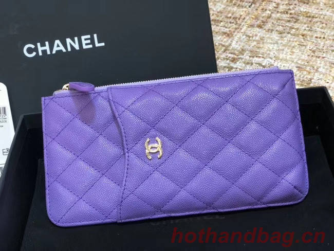 Chanel Calfskin Leather Card packet & Gold-Tone Metal A81598 Lavender