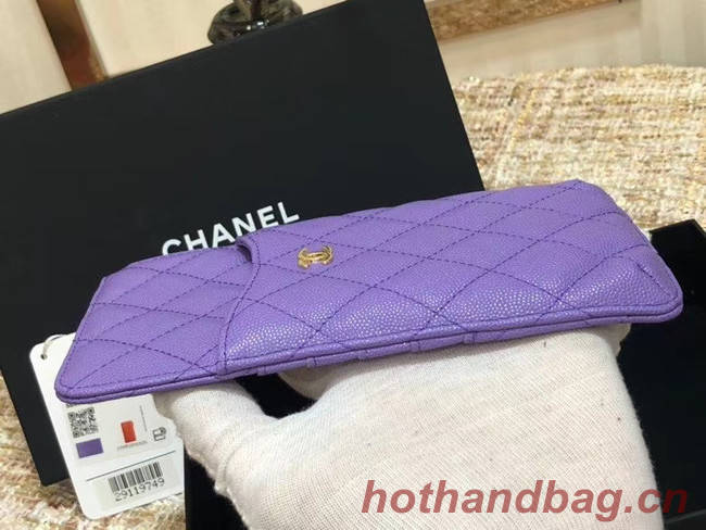 Chanel Calfskin Leather Card packet & Gold-Tone Metal A81598 Lavender