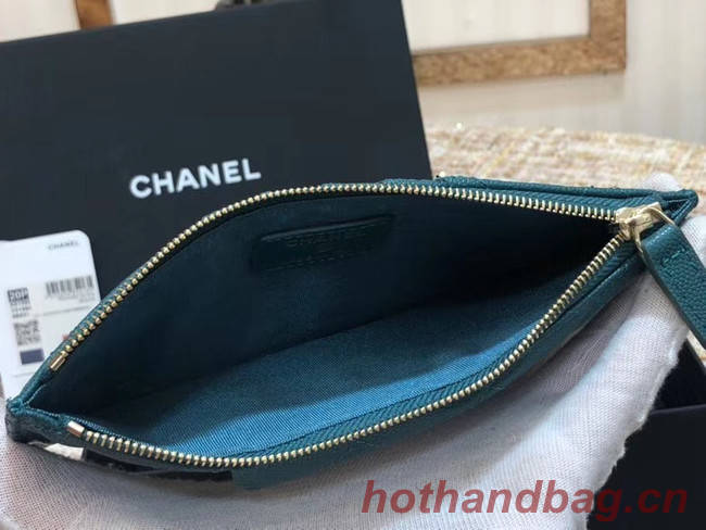 Chanel Calfskin Leather Card packet & Gold-Tone Metal A81598 blue