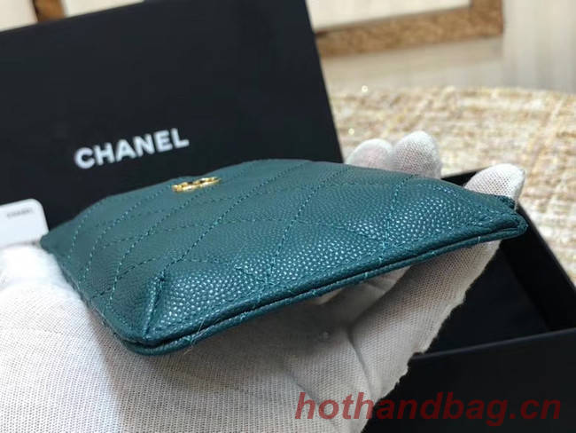 Chanel Calfskin Leather Card packet & Gold-Tone Metal A81598 blue