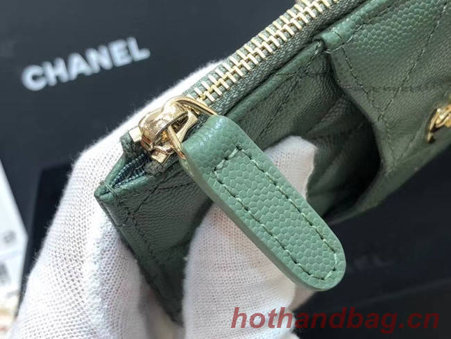 Chanel Calfskin Leather Card packet & Gold-Tone Metal A81598 green