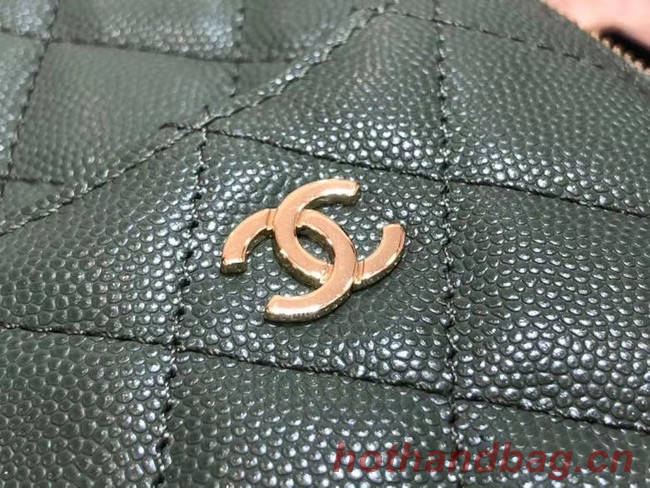 Chanel Calfskin Leather Card packet & Gold-Tone Metal A81598 green