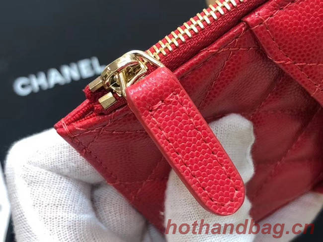 Chanel Calfskin Leather Card packet & Gold-Tone Metal A81598 red