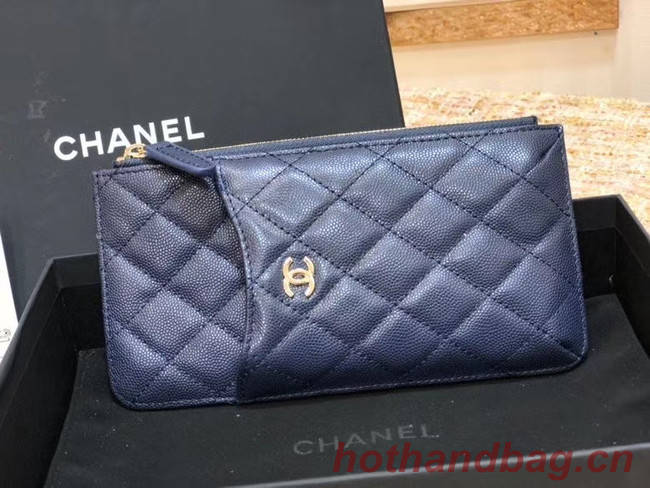 Chanel Calfskin Leather Card packet & Gold-Tone Metal A81598 royal blue