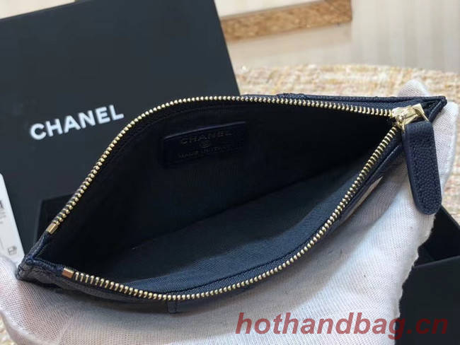 Chanel Calfskin Leather Card packet & Gold-Tone Metal A81598 royal blue