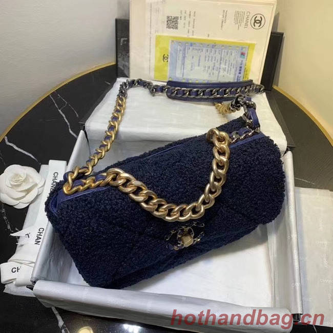 Chanel 19 wool flap bag AS1160 Royal Blue